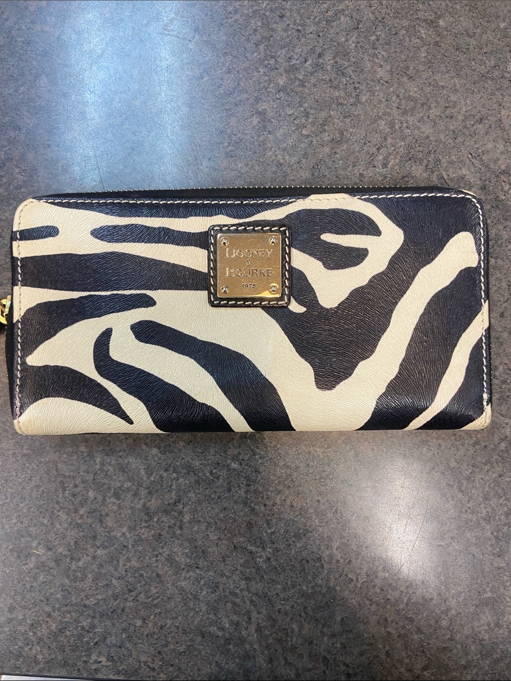 Dooney & Bourke Black and Cream Zebra Print Zip Wallet